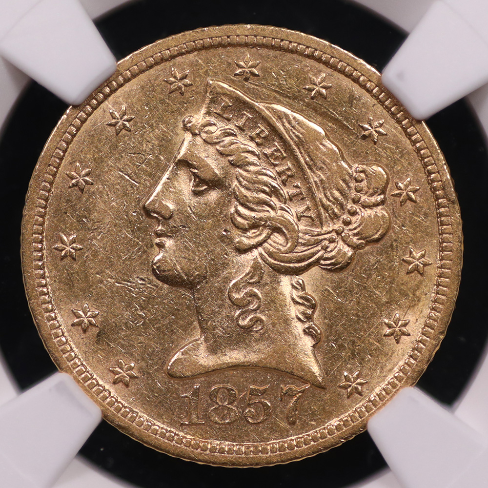 1857-S $5 Liberty Gold NGC AU-55