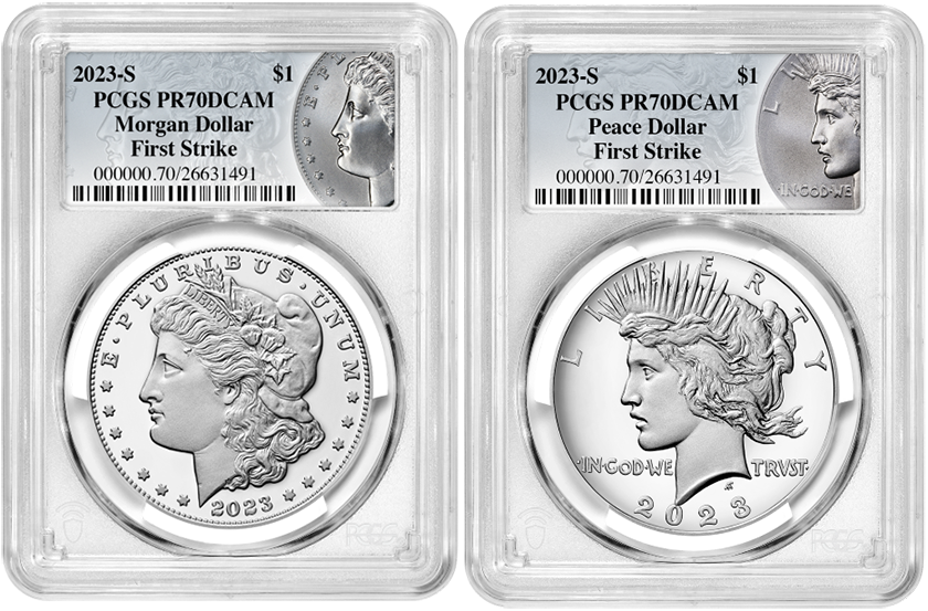 2023-S | Morgan & Peace Silver Dollar | Two-Coin Set | PCGS Proof-70 First Strike