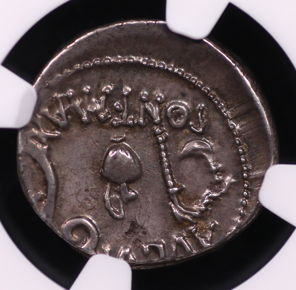 Julius Caesar Silver Denarius (c. 46 BC) Ceres & Priestly Implements NGC Choice Extremely Fine