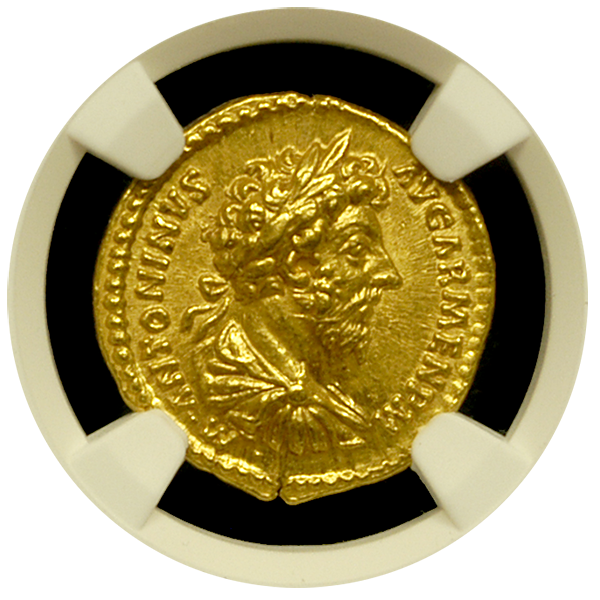 161-180 AD Roman Empire Marcus Aurelius Gold Aureus NGC Gem MS 5x5 Obverse 161-180 AD Roman Empire Marcus Aurelius Gold Aureus NGC Gem MS 5x5 Obverse