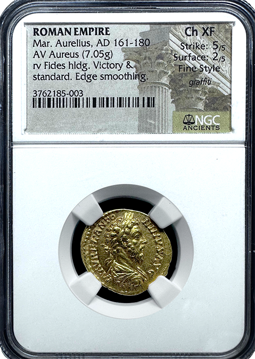 Roman | Aureus | Mar. Aurelius | CH-XF-5X2 FS | In Holder Roman | Aureus | Mar. Aurelius | CH-XF-5X2 FS | In Holder