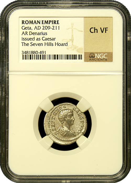 Geta | Roman Silver | Denarius | CH-VF | In Holder Geta | Roman Silver | Denarius | CH-VF | In Holder