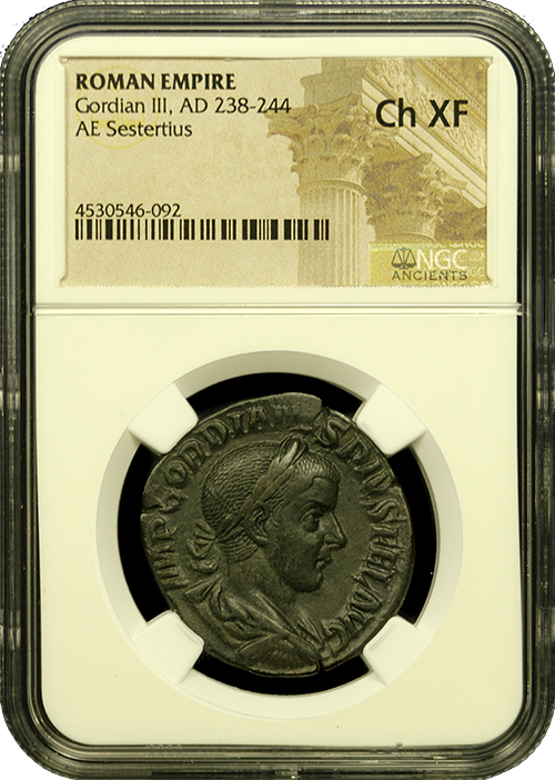 Roman Gordian III Bronze Sestertius Choice Extremely Fine Roman Gordian III Bronze Sestertius Choice Extremely Fine