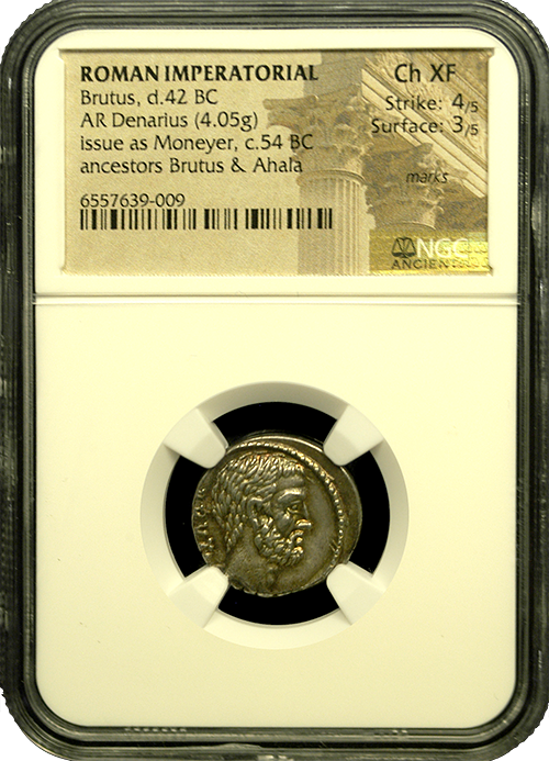 Roman Imperatorial | Brutus | Silver Denarius | In Holder Roman Imperatorial | Brutus | Silver Denarius | In Holder