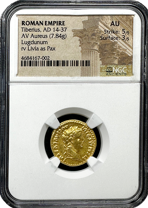 Tiberius | Gold Aureus | NGC AU 5x3 | In Holder Tiberius | Gold Aureus | NGC AU 5x3 | In Holder