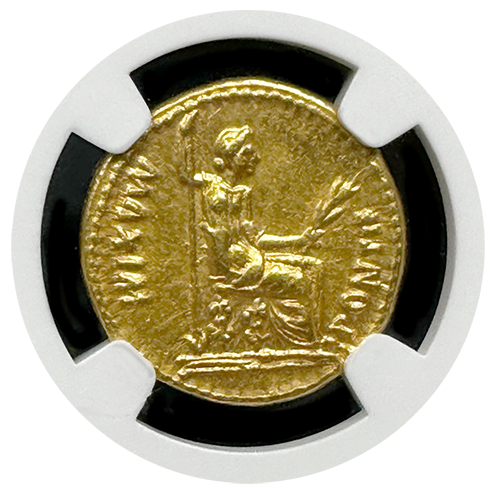 Tiberius | Gold Aureus | NGC AU 5x3 | Reverse Tiberius | Gold Aureus | NGC AU 5x3 | Reverse