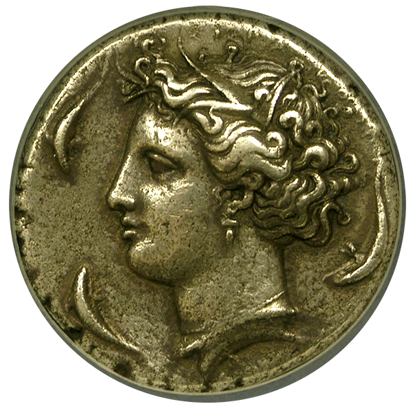 405-370 BC Sicily, Syracuse Silver Decadrachm NGC Extremely Fine 5x3 Obverse 405-370 BC Sicily, Syracuse Silver Decadrachm NGC Extremely Fine 5x3 Obverse