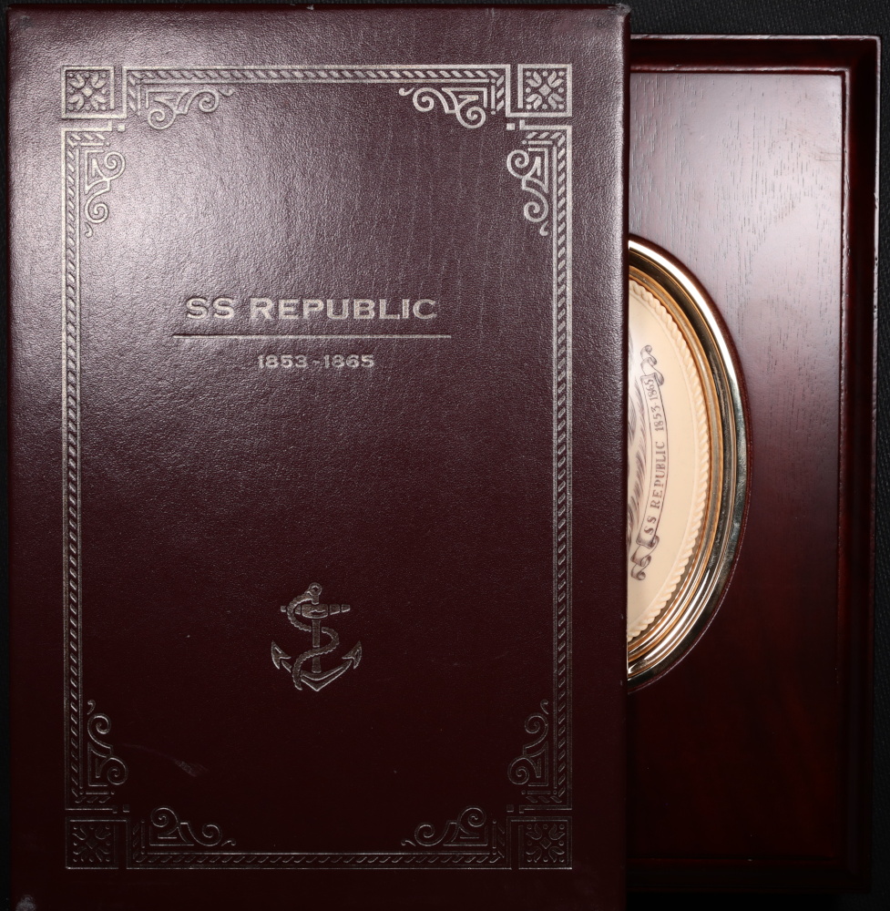 SS Republic 3-Coin Arrows Liberty Seated Half Dollar Set Odyssey Mahogany Presentation Case Exterior