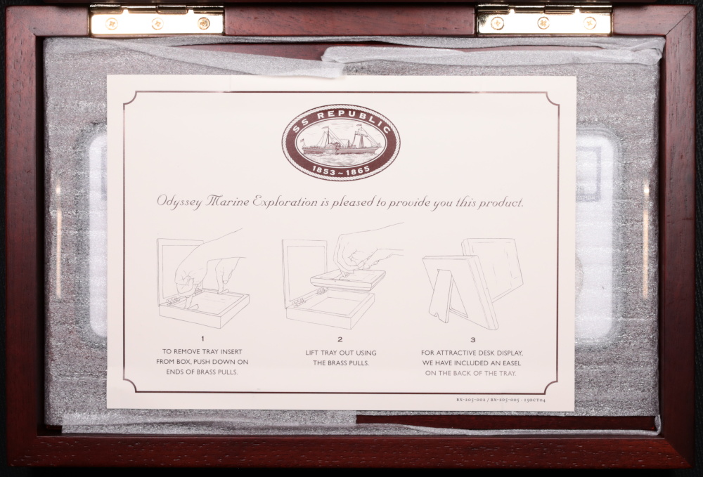 SS Republic 3-Coin Arrows Liberty Seated Half Dollar Set Odyssey Presentation Case Interior with Instructions