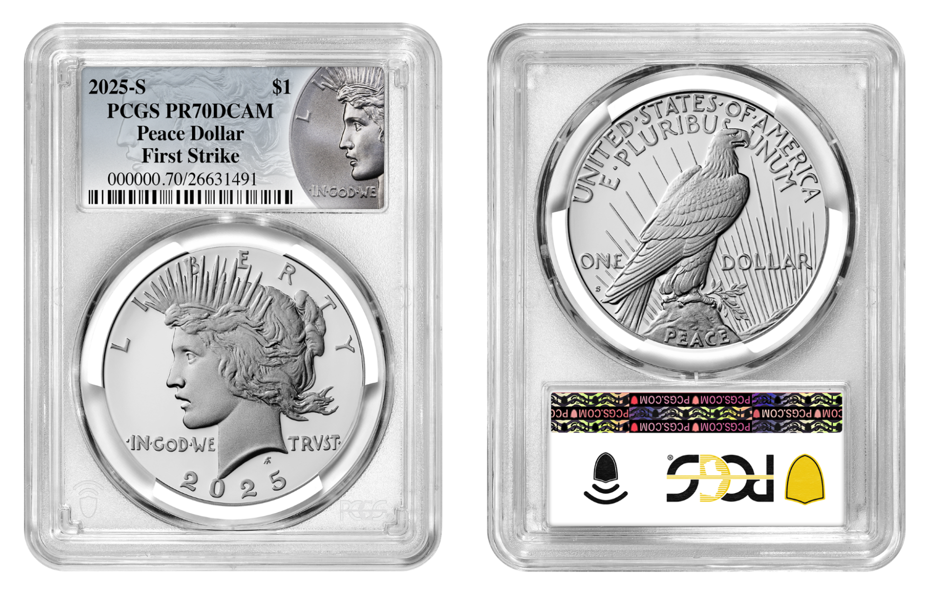 2025-S | Morgan & Peace Silver Dollar | Two-Coin Set PCGS Proof-70