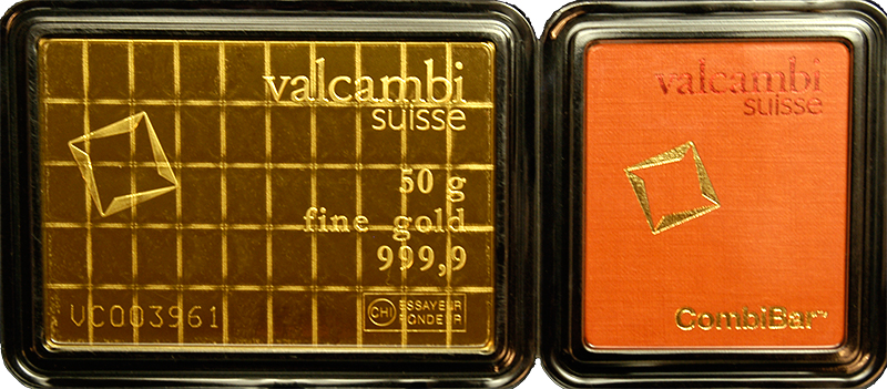 50 Gram Gold Bar- Valcambi Suisse - Reverse 50 Gram Gold Bar- Valcambi Suisse - Reverse