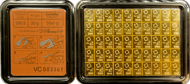 50 Gram Gold Bar- Valcambi Suisse - Obverse 50 Gram Gold Bar- Valcambi Suisse - Obverse