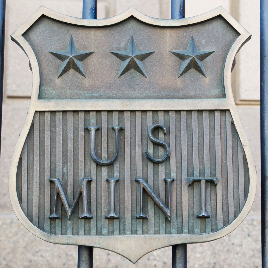metal sign for the US Mint