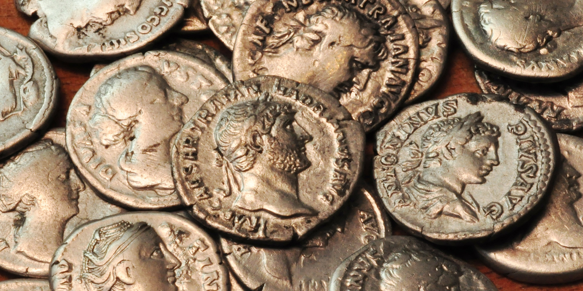A large pile of roman coins