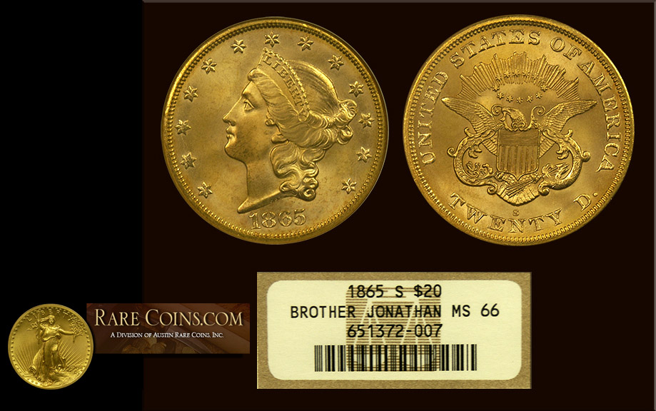 1865 S $20 Liberty NGC MS-66 SS Brother Jonathan