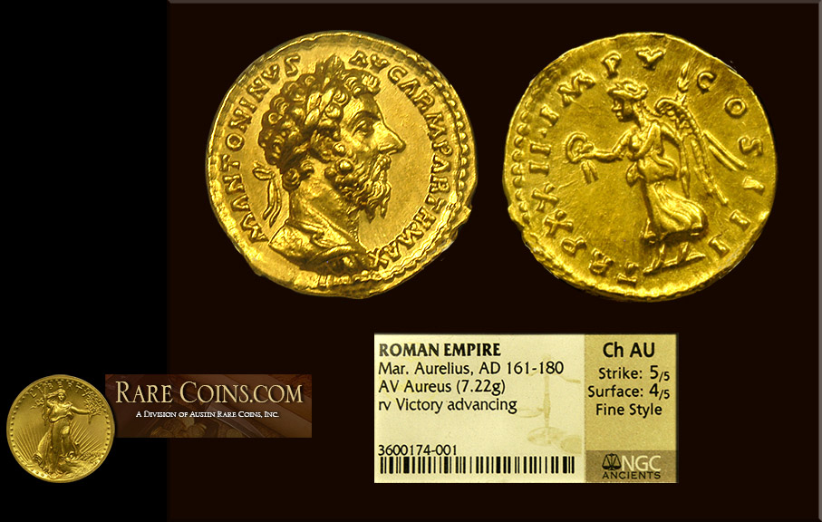 Marcus Aurelius Gold Aureus NGC Choice AU (fine style)