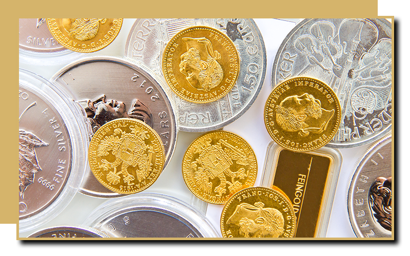 An image of rare gold and silver coins