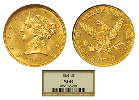 1861 Gold $5 Liberty