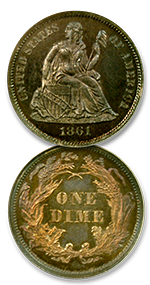 1861 10 cent Proof 66