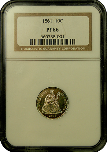 Proof 66 1861 Seated Liberty One Dime Coin 