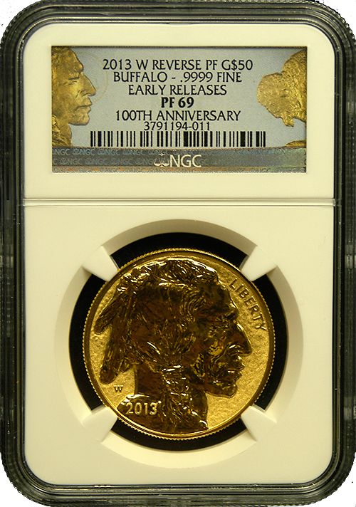 Reverse Proof 69 Gold Buffalo 100th anniversary coin 